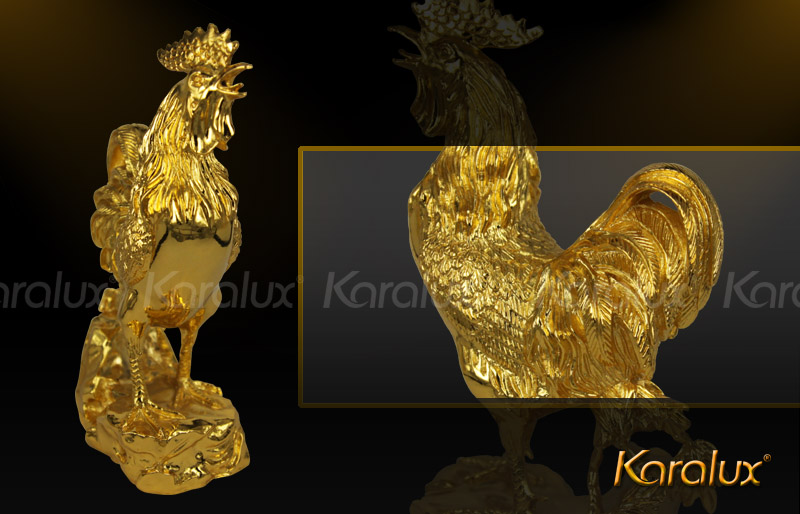 Tượng gà phong thủy, linh vật gà trống mạ vàng Karalux